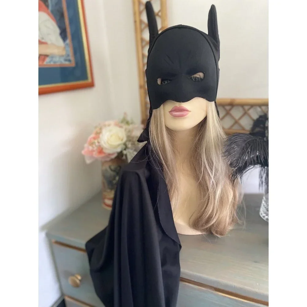 Black Batman Halloween Mask Cape‎ Costume Adult Child Sz Small 35